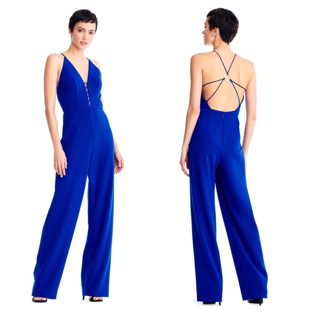 Aidan Mattox Deep V-Neck Jumpsuit with Cutouts Royal Sapphire Blue 12